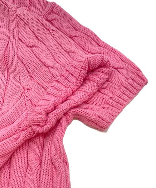 POLO RALPH LAUREN（ポロ・ラルフローレン）POLO RALPH LAUREN (ポロ・ラルフローレン) PIMA COTTON QRタグハーフスリーブケーブルニット ピンク サイズ:Lの古着・服飾アイテム