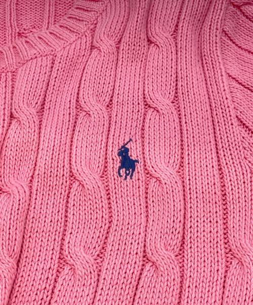 POLO RALPH LAUREN（ポロ・ラルフローレン）POLO RALPH LAUREN (ポロ・ラルフローレン) PIMA COTTON QRタグハーフスリーブケーブルニット ピンク サイズ:Lの古着・服飾アイテム