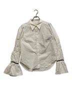 THREE SQUAREスリースクエア）の古着「シャーリングボウタイブラウス」｜ホワイト