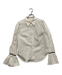 THREE SQUARE（スリースクエア）の古着「シャーリングボウタイブラウス」｜ホワイト