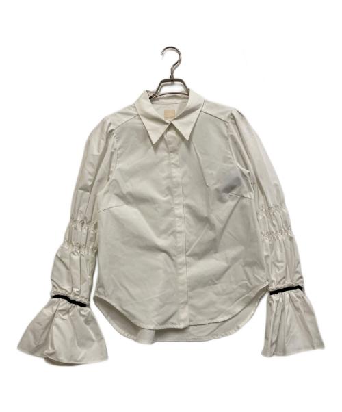 THREE SQUARE（スリースクエア）THREE SQUARE (スリースクエア) シャーリングボウタイブラウス ホワイト サイズ:FREEの古着・服飾アイテム