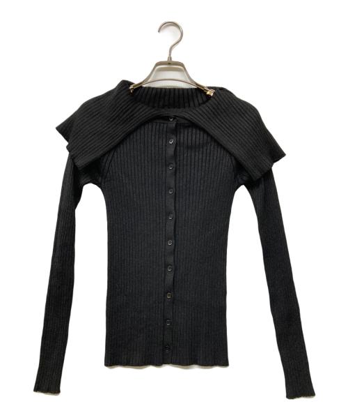 ESTNATION（エストネーション）ESTNATION (エストネーション) ラメリブビッグカラーカーディガン ブラック サイズ:Freeの古着・服飾アイテム