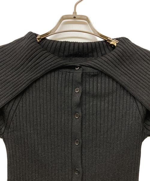 ESTNATION（エストネーション）ESTNATION (エストネーション) ラメリブビッグカラーカーディガン ブラック サイズ:Freeの古着・服飾アイテム