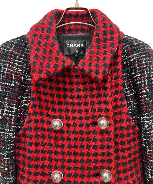 CHANEL（シャネル）CHANEL (シャネル) ダブルブレスト ツイード コート レッド×ブラック サイズ:38の古着・服飾アイテム