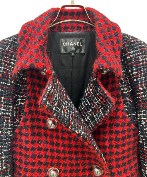CHANEL（シャネル）CHANEL (シャネル) ダブルブレスト ツイード コート レッド×ブラック サイズ:38の古着・服飾アイテム