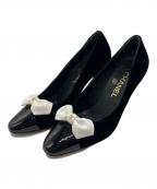 CHANELシャネル）の古着「ココマーク&リボン ベルベットパンプス」｜ブラック