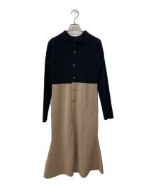 Noble（ノーブル）の古着「カラーブロックニットワンピース」｜ブラック×ベージュ