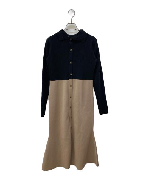 Noble（ノーブル）Noble (ノーブル) カラーブロックニットワンピース ブラック×ベージュ サイズ:FREEの古着・服飾アイテム