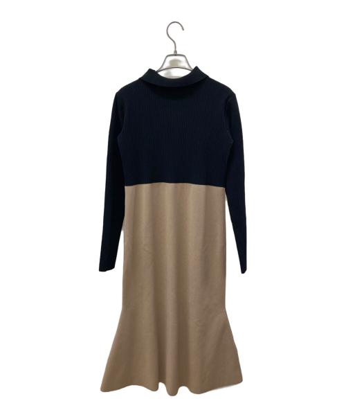 Noble（ノーブル）Noble (ノーブル) カラーブロックニットワンピース ブラック×ベージュ サイズ:FREEの古着・服飾アイテム