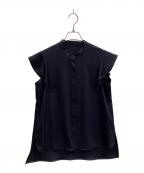 ANAYIアナイ）の古着「ストレッチサテンフレア袖 ブラウス」｜ネイビー