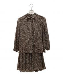 OBLI（オブリ）の古着「フラワーシフォンラウンドカラーブラウス&スカート」｜ブラック