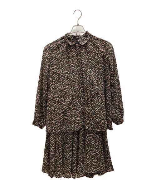 OBLI（オブリ）OBLI (オブリ) フラワーシフォンラウンドカラーブラウス&スカート ブラック サイズ:フリーの古着・服飾アイテム