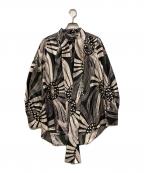 M・Filエムフィル）の古着「フラワープリントボウタイブラウス」｜ブラック×ホワイト