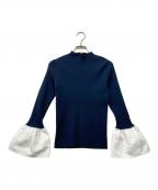 UNITED ARROWSユナイテッドアローズ）の古着「ジャカードコンビ フレアスリーブ ニット」｜ネイビー