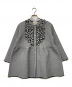 UNITED ARROWSユナイテッドアローズ）の古着「ミニフリル ジャカード カーディガン」｜ブラック×ホワイト