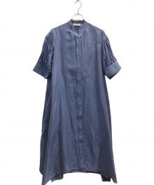 ebure（エブール）の古着「リネンシルクベルテッドシャツワンピース」｜ブルー