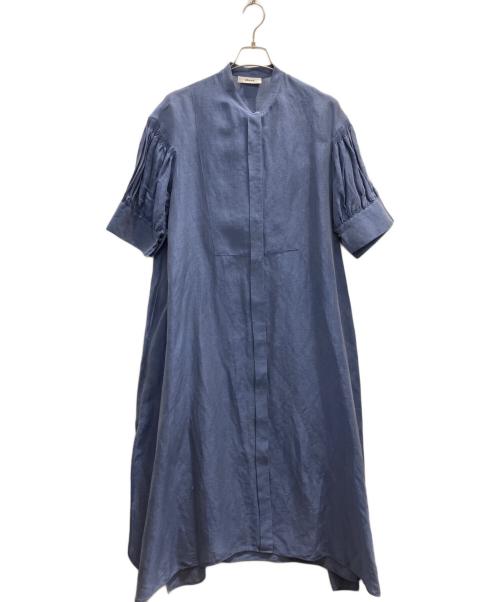 ebure（エブール）ebure (エブール) リネンシルクベルテッドシャツワンピース ブルー サイズ:38の古着・服飾アイテム