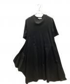 ENFOLDエンフォルド）の古着「シルケット天竺 アシンメ5分袖DRESS」｜ブラック