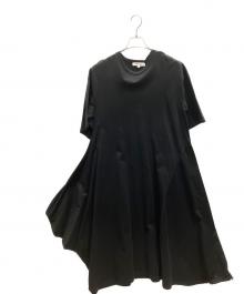 ENFOLD（エンフォルド）の古着「シルケット天竺 アシンメ5分袖DRESS」｜ブラック