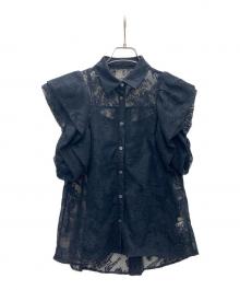 eimy istoire（エイミーイストワール）の古着「Lavinia Laceラッフルパフブラウス」｜ネイビー