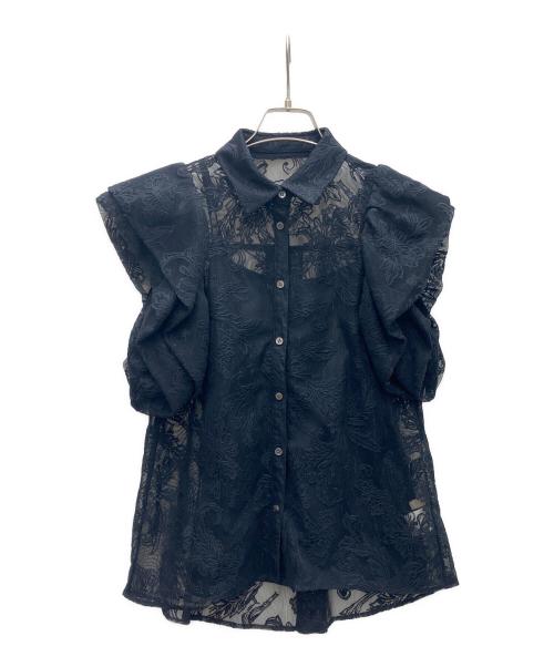 eimy istoire（エイミーイストワール）eimy istoire (エイミーイストワール) Lavinia Laceラッフルパフブラウス ネイビー サイズ:SIZE FREEの古着・服飾アイテム