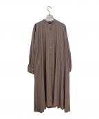 mizuiro-indミズイロインド）の古着「スタンドカラーフレアシャツワンピース」｜ブラウン
