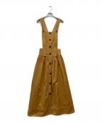 YORIヨリ）の古着「コットン チノ ギャザー サロペット ジャンパー スカート」｜ブラウン