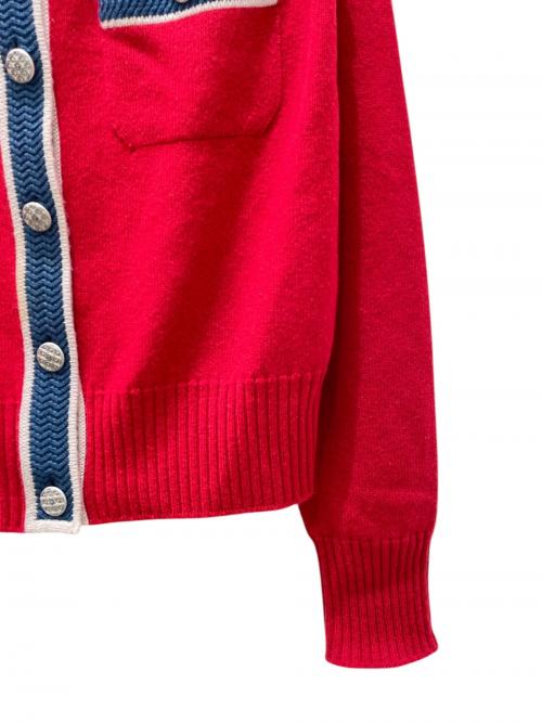 CHANEL（シャネル）CHANEL (シャネル) ココボタン カシミヤ カーディガン レッド×ブルー サイズ:38の古着・服飾アイテム