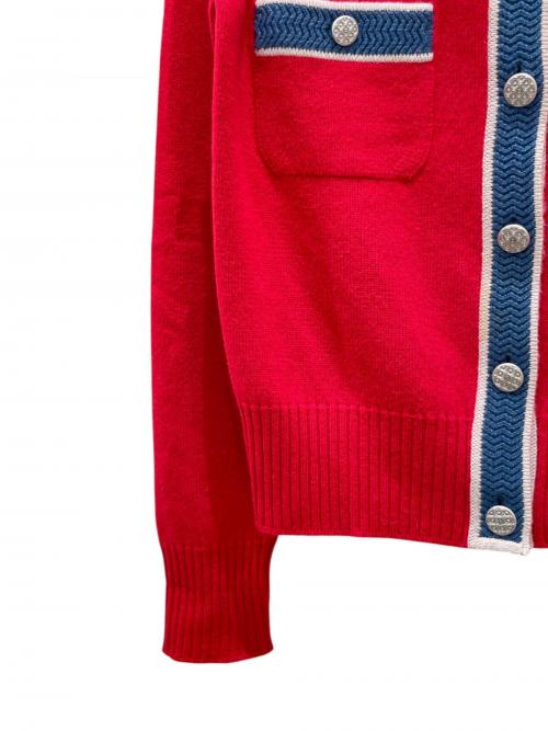 CHANEL（シャネル）CHANEL (シャネル) ココボタン カシミヤ カーディガン レッド×ブルー サイズ:38の古着・服飾アイテム