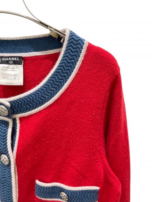 CHANEL（シャネル）CHANEL (シャネル) ココボタン カシミヤ カーディガン レッド×ブルー サイズ:38の古着・服飾アイテム
