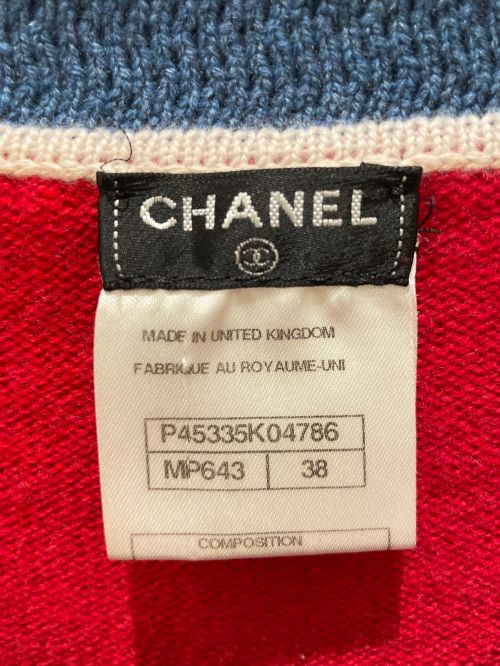 CHANEL（シャネル）CHANEL (シャネル) ココボタン カシミヤ カーディガン レッド×ブルー サイズ:38の古着・服飾アイテム