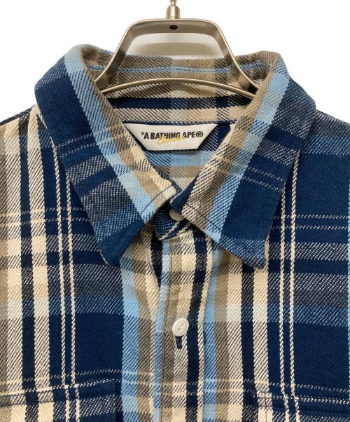 A BATHING APE（ア ベイシング エイプ）A BATHING APE (ア ベイシング エイプ) ヘビーコットンチェックシャツ ブルー サイズ:Lの古着・服飾アイテム