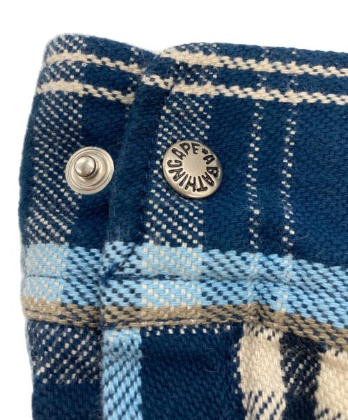 A BATHING APE（ア ベイシング エイプ）A BATHING APE (ア ベイシング エイプ) ヘビーコットンチェックシャツ ブルー サイズ:Lの古着・服飾アイテム