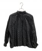 journal standard luxeジャーナルスタンダード ラックス）の古着「シャーリングチェック フリルパフブラウス」｜チャコールグレー