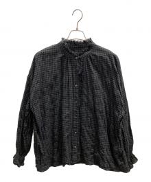 journal standard luxe（ジャーナルスタンダード ラックス）の古着「シャーリングチェック フリルパフブラウス」｜チャコールグレー
