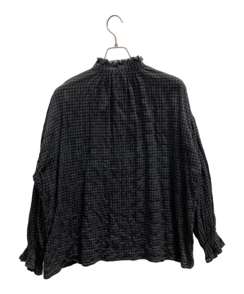 journal standard luxe（ジャーナルスタンダード ラックス）journal standard luxe (ジャーナルスタンダード ラックス) シャーリングチェック フリルパフブラウス チャコールグレー サイズ:フリーの古着・服飾アイテム