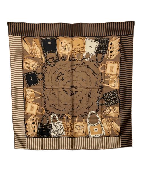 FENDI（フェンディ）FENDI (フェンディ) バッグ柄シルクスカーフ ブラウンの古着・服飾アイテム