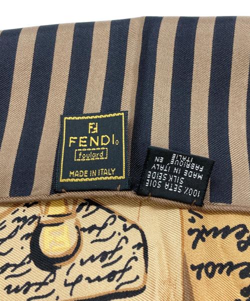 FENDI（フェンディ）FENDI (フェンディ) バッグ柄シルクスカーフ ブラウンの古着・服飾アイテム
