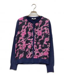 NARA CAMICIE（ナラカミーチェ）の古着「フラワー柄コンビクルーカーディガン」｜ネイビー