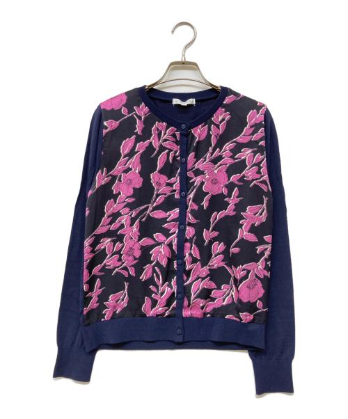 NARA CAMICIE（ナラカミーチェ）NARA CAMICIE (ナラカミーチェ) フラワー柄コンビクルーカーディガン ネイビー サイズ:1の古着・服飾アイテム