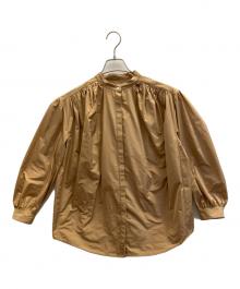 JIL SANDER（ジルサンダー）の古着「バンドカラーギャザーシャツ」｜キャメル