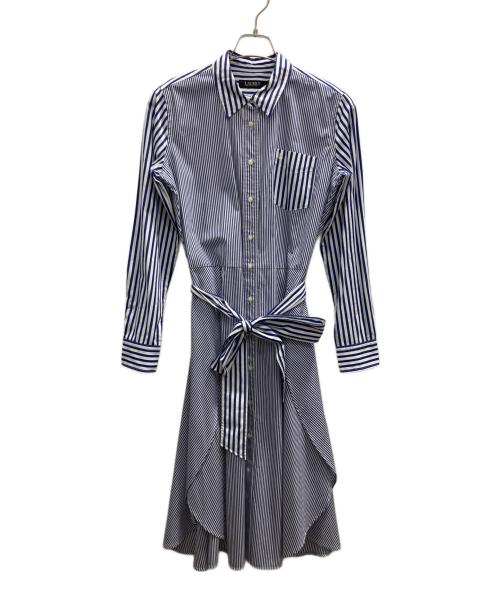 LAUREN RALPH LAUREN（ローレンラルフローレン）LAUREN RALPH LAUREN (ローレンラルフローレン) マルチストライプシャツワンピース ブルー サイズ:4の古着・服飾アイテム