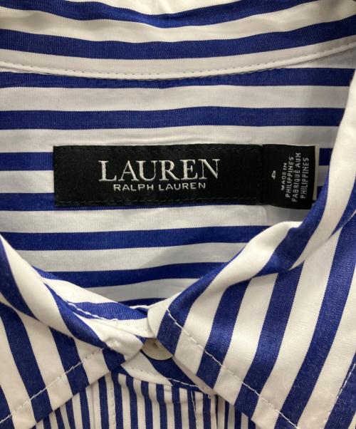 LAUREN RALPH LAUREN（ローレンラルフローレン）LAUREN RALPH LAUREN (ローレンラルフローレン) マルチストライプシャツワンピース ブルー サイズ:4の古着・服飾アイテム