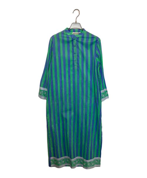 SZ Blockprints（エスゼットブロックプリント）SZ Blockprints (エスゼットブロックプリント) ストライプワンピース グリーン×ブルー サイズ:Sの古着・服飾アイテム