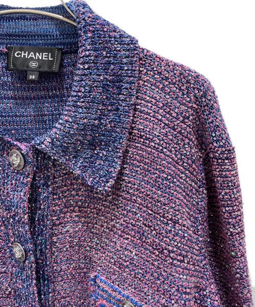 CHANEL（シャネル）CHANEL (シャネル) 4ポケットスパンコールジャケット パープル×ピンク サイズ:38の古着・服飾アイテム