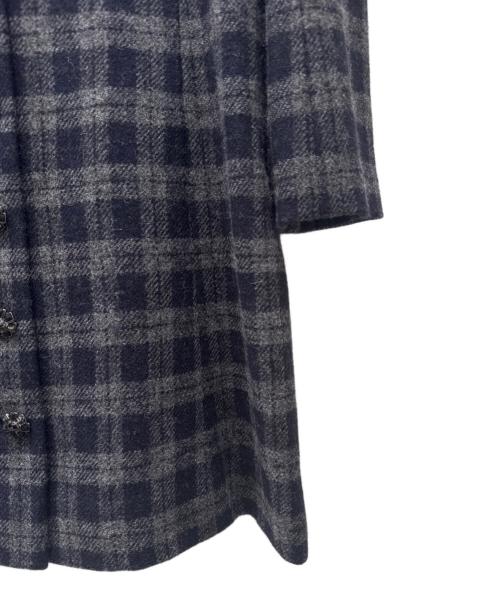 CHANEL（シャネル）CHANEL (シャネル) P73 ウール×シルクチェックワンピース ネイビー×グレー サイズ:38の古着・服飾アイテム