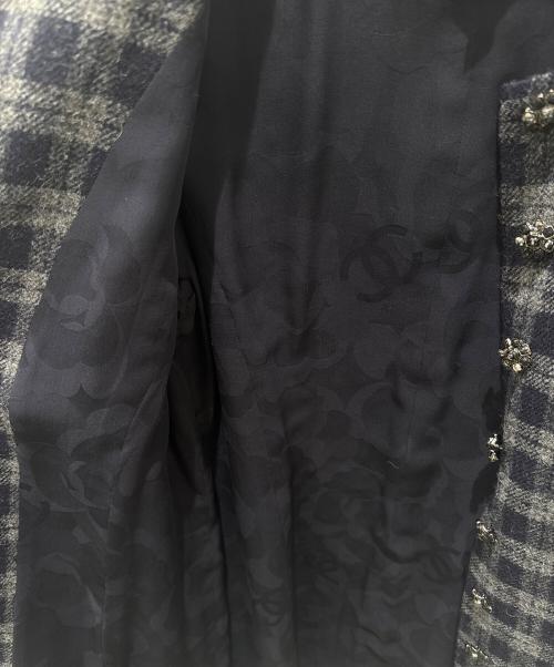 CHANEL（シャネル）CHANEL (シャネル) ウール×シルクチェックワンピース ネイビー×グレー サイズ:38の古着・服飾アイテム