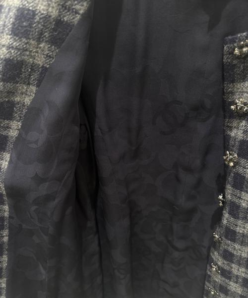 CHANEL（シャネル）CHANEL (シャネル) P73 ウール×シルクチェックワンピース ネイビー×グレー サイズ:38の古着・服飾アイテム