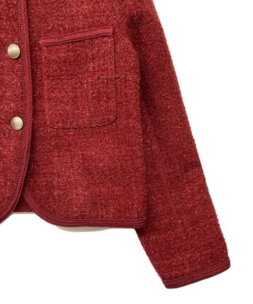 La TOTALITE（ラ ト―タリテ）La TOTALITE (ラ ト―タリテ) 24AW ラメツイードノーカラージャケット レッド サイズ:38の古着・服飾アイテム