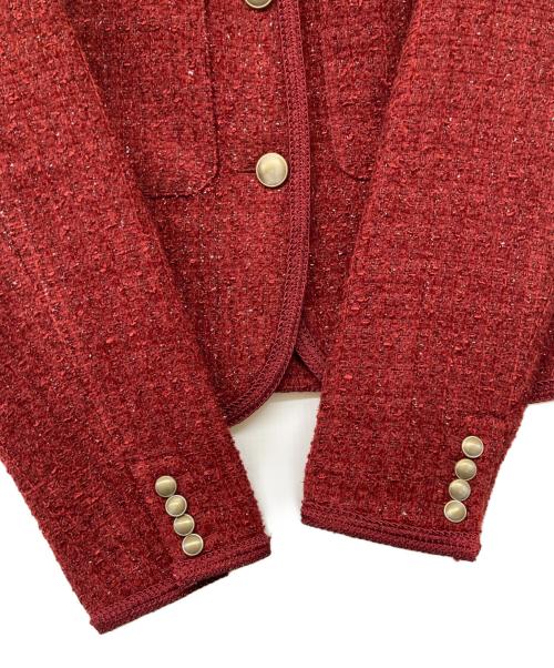 La TOTALITE（ラ ト―タリテ）La TOTALITE (ラ ト―タリテ) 24AW ラメツイードノーカラージャケット レッド サイズ:38の古着・服飾アイテム